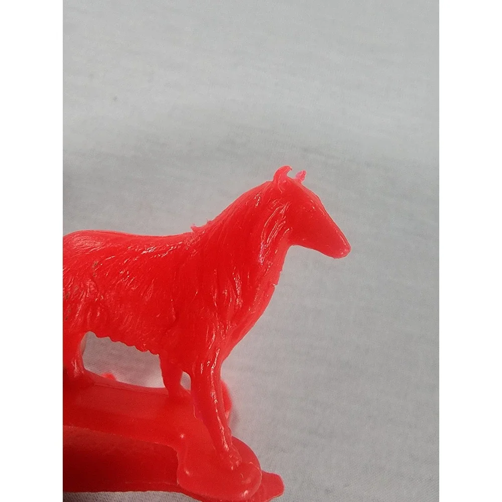VIntage Farm Animal Figurines Red Plastic Dog Goat Sheep Set of 6